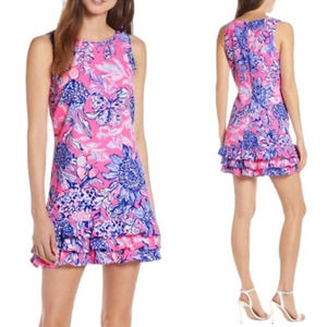 Lilly Pulitzer Marla Romper Dress Pink Tropics Sun Drenched Ruffed Flowers NWT 4